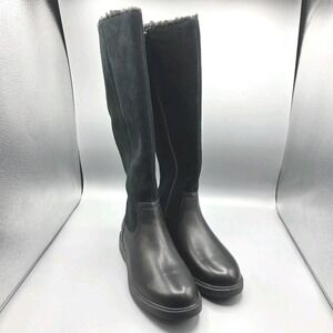 CLARKS Un Elda Hi Boots Womens 6 Black Leather Suede Faux Fur Lined Waterproof